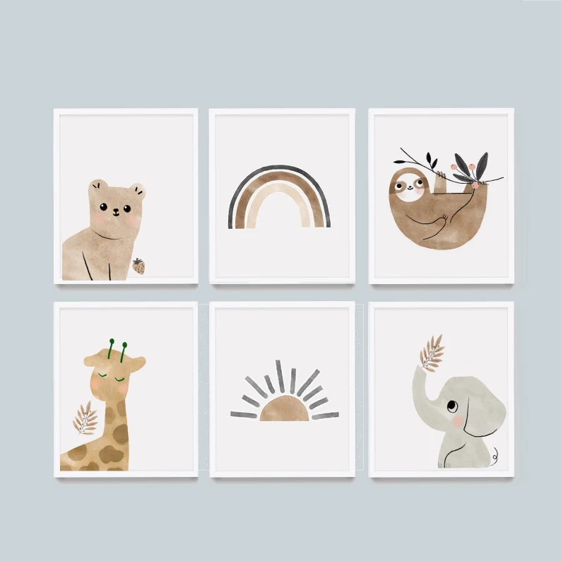 Boho Nursery Decor Neutral Color Print Set of 6 Sun Rainbow - Etsy Canada | Etsy (CAD)