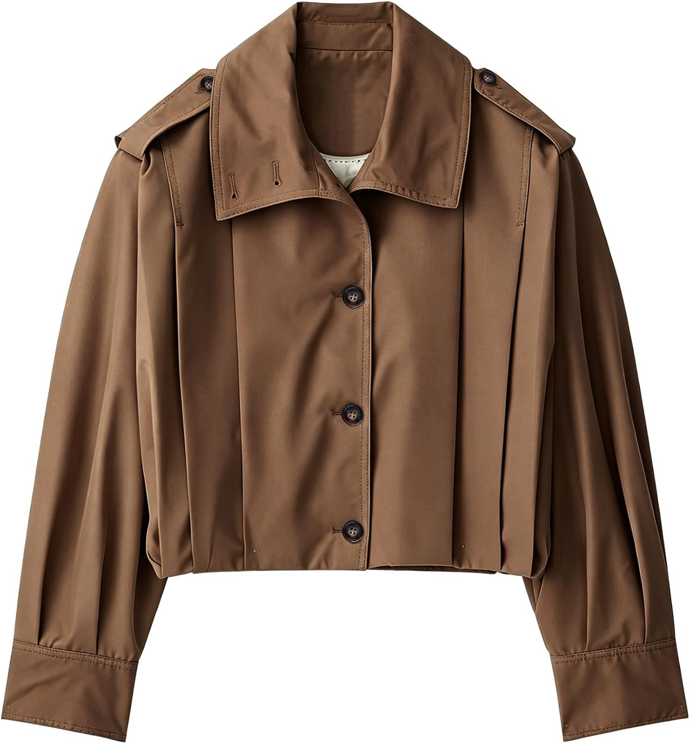 Women's Cropped Pleated Jacket Casual Short Trench Coat | Amazon (US)