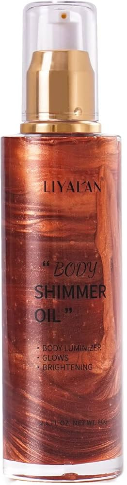 Liyalan Shimmer Body Oil Golden Brown 4 Color Bronze Face Brighten Glow Pearl Highlighter Illumin... | Amazon (US)