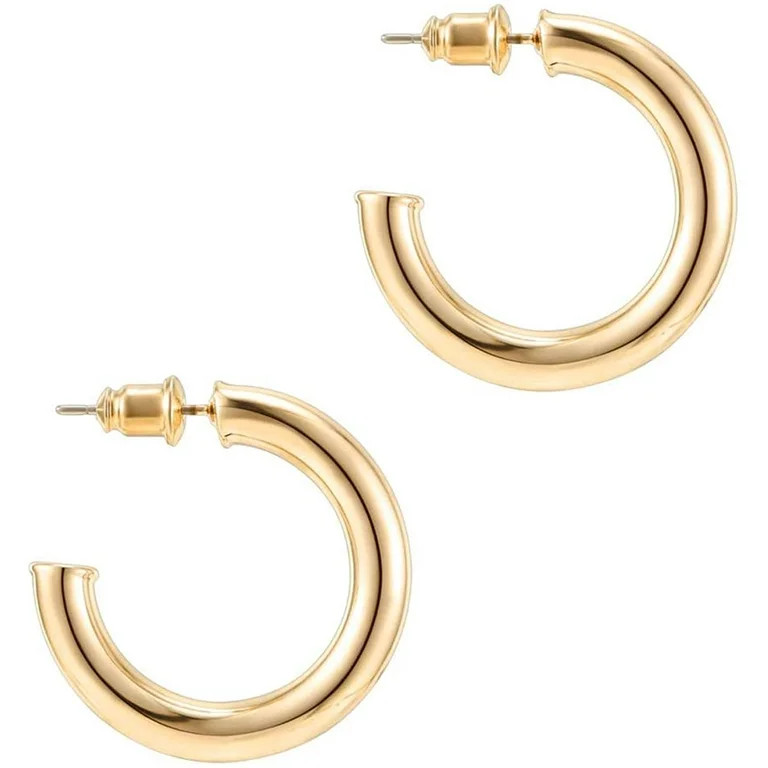 PAVOI 14K Gold Colored Lightweight Chunky Open Hoops | Gold Hoop Earrings for Women - Walmart.com | Walmart (US)