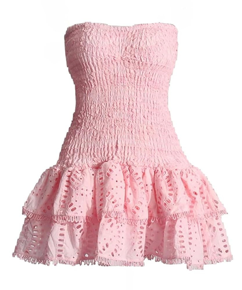 Tube Top Preppy Dress Women Y2k Blue Floral Strapless Mini Dress Vintage Short Going Out Dresses | Amazon (US)