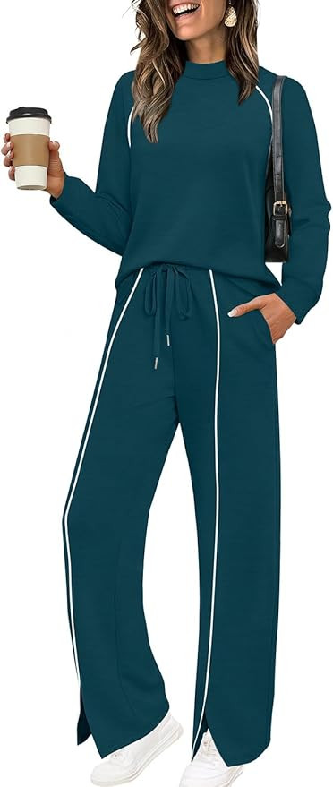 WIHOLL Lounge Sets for Women 2 Piece Fall Outfits 2025 Wide Leg Pant Matching Sets Womens Clothin... | Amazon (US)