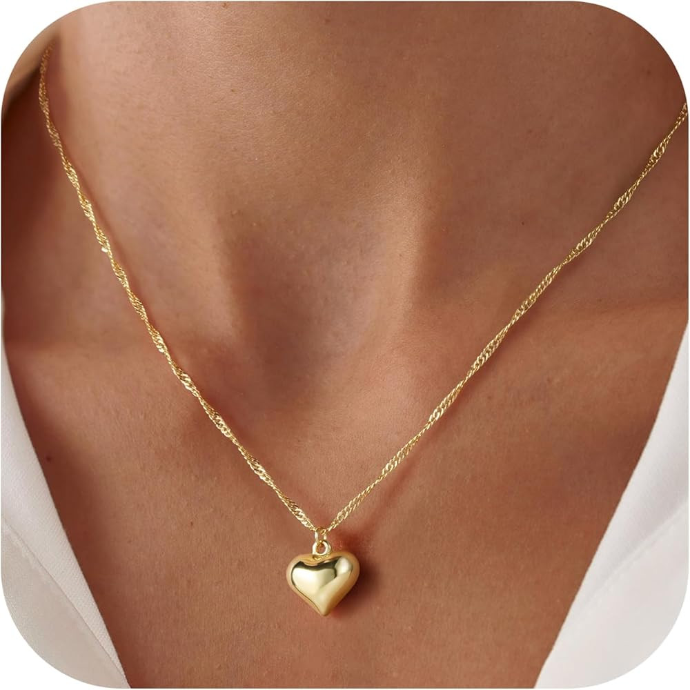 Turandoss Gold Necklace for Women Girls - Dainty 14K Gold Plated Heart Pendant Necklaces for Wome... | Amazon (US)