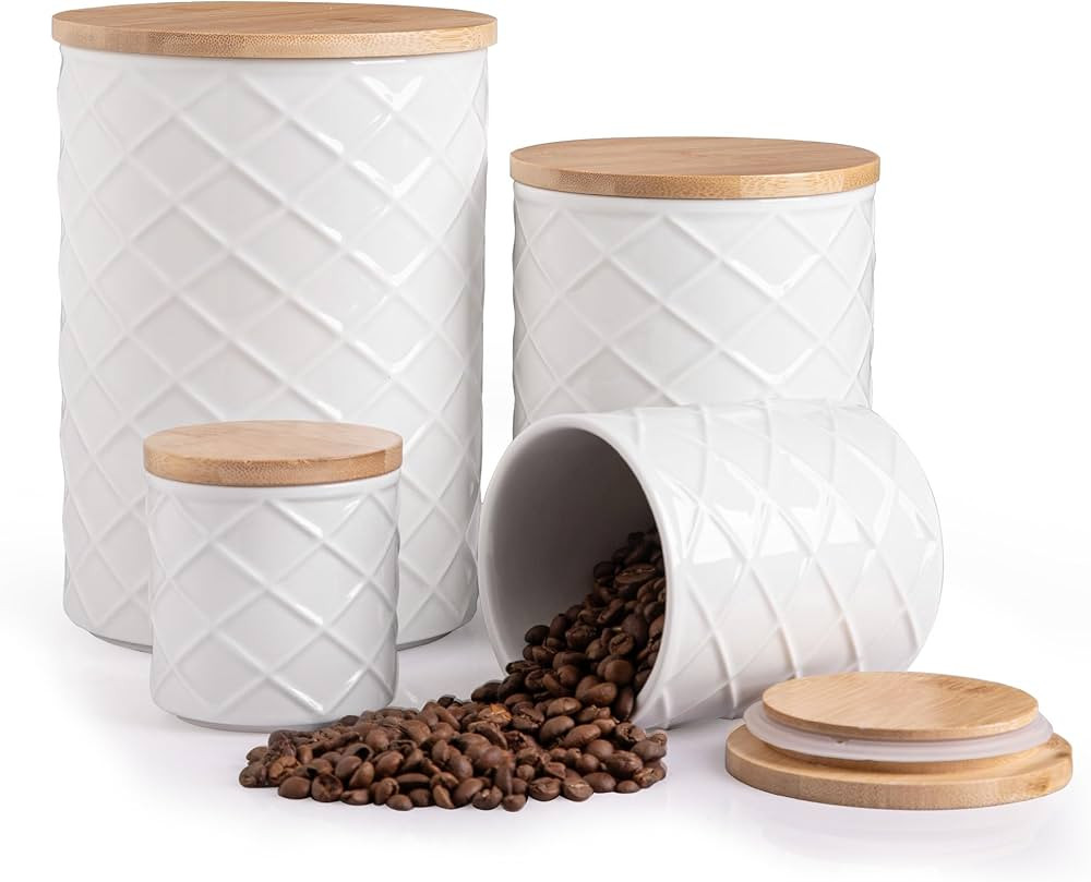 Sweejar Ceramic Canisters Sets for Kitchen Countertop, Relief Food Storage Jar with Bamboo Lid, S... | Amazon (US)