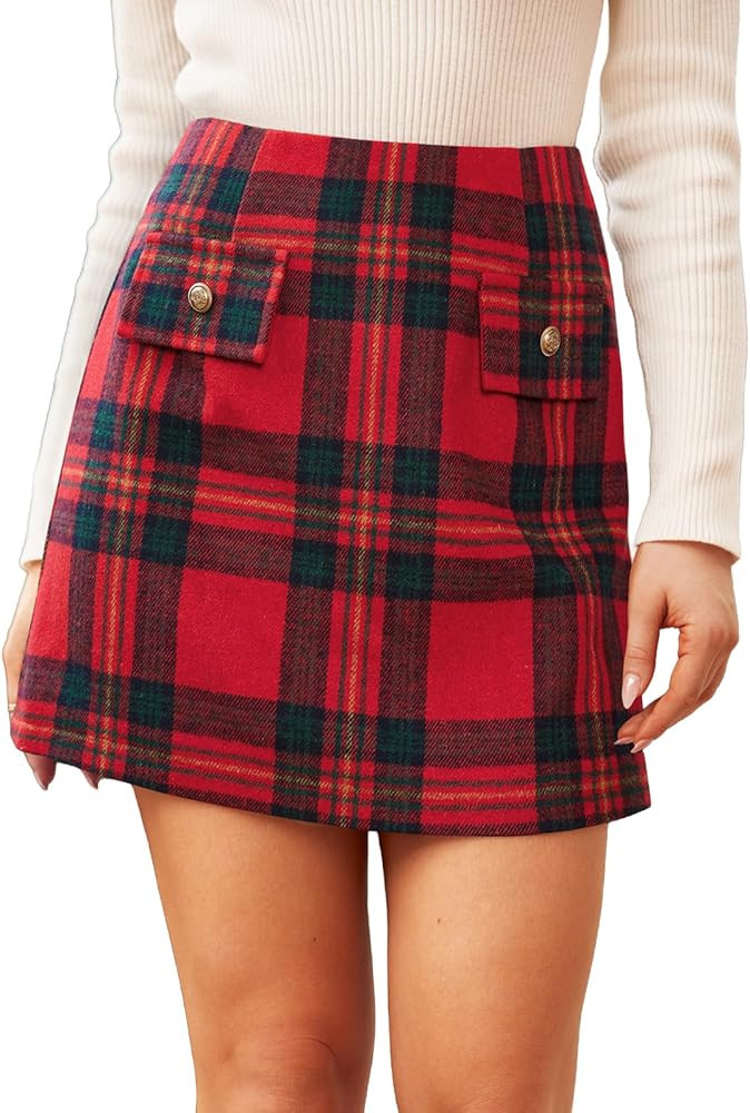 CUPSHE Women Mini Plaid Skirts Tweed High Waist Bodycon Pencil Hem Fall Winter Dressy Outfits Sho... | Amazon (US)
