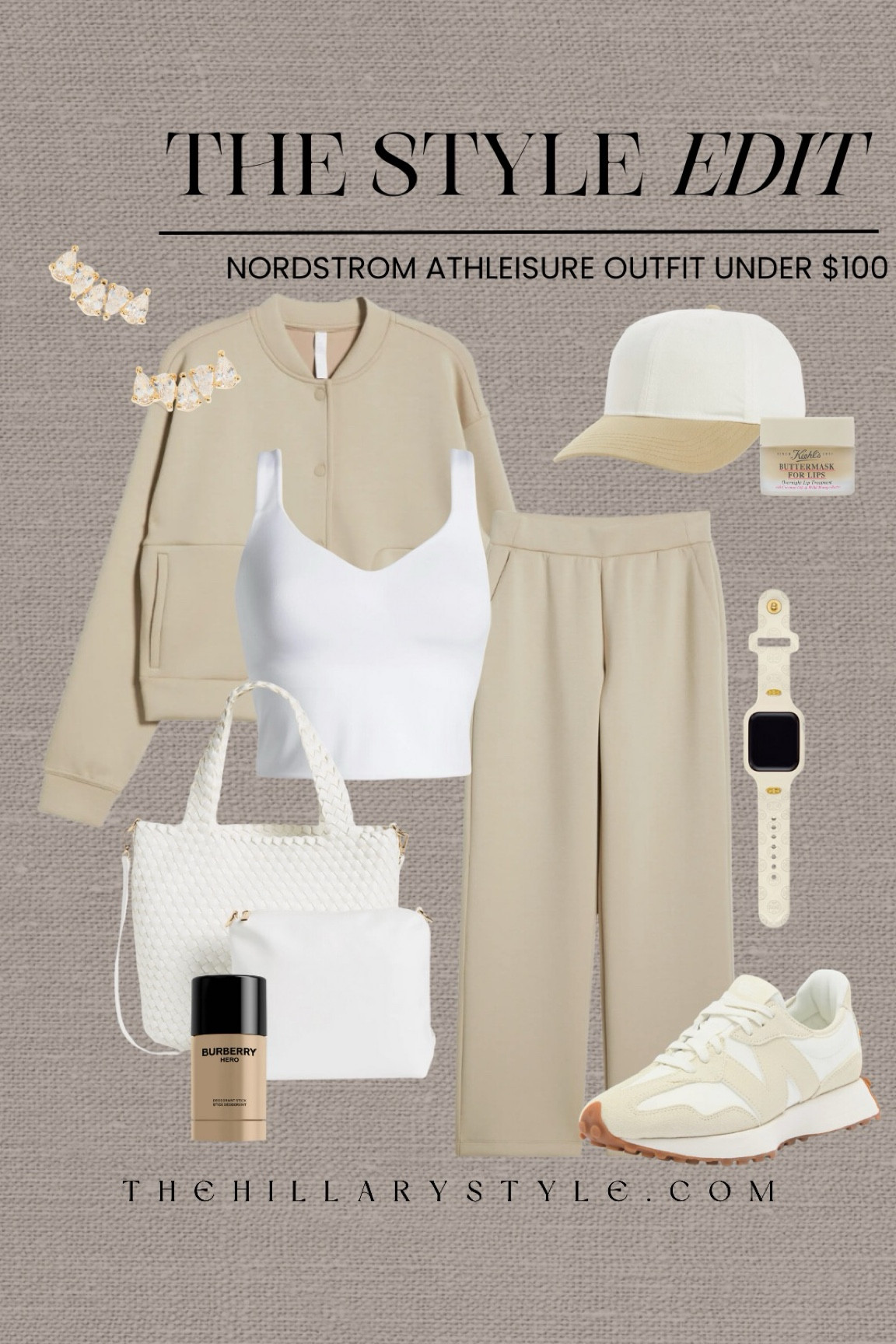 The Style Edit: Athleisure Outfit from Nordstrom Under $100
Bomber jacket, snap front jacket, sweats, matching sweats set, matching set, cropped sports bra tank, sneakers, tote bag, Apple Watch band, CZ earrings, baseball hat, deodorant, lip mask. Nordstrom, Zella, Burberry, New Balance, Tory Burch, Madewell, Kiehl’s. Winter outfit, athleisure outfit, matching set outfit, outfit under $100, casual outfit.

#LTKActive #LTKFindsUnder100 #LTKSeasonal