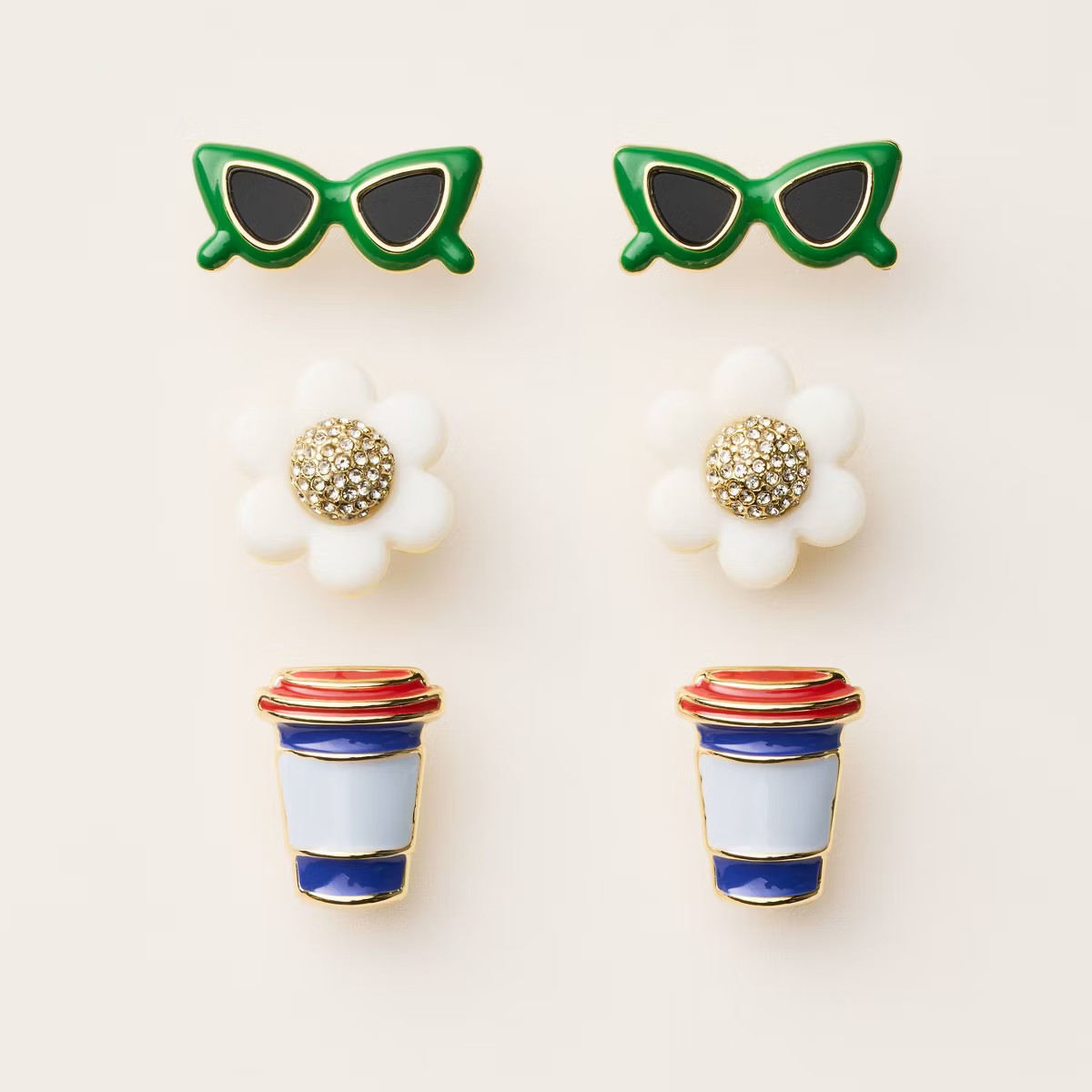 Mixed Novelty Stud Earrings 3pk - kate spade new york x Target Green/Blue/White | Target