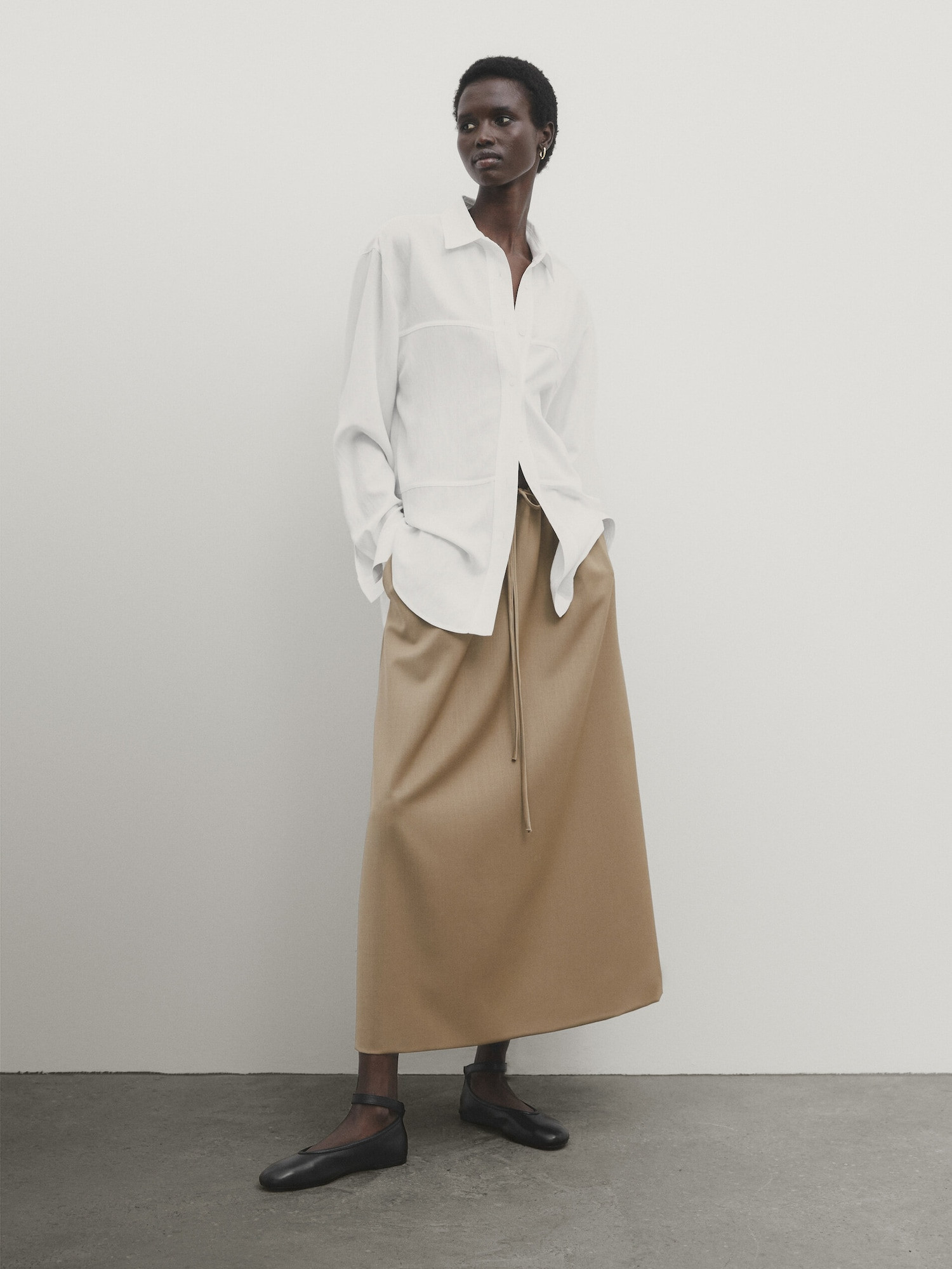 Drawstring midi skirt | Massimo Dutti UK