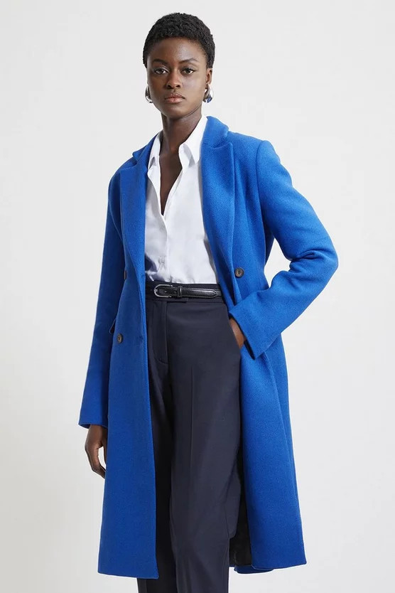 Italian Manteco Wool Blend Tailored Belted Midi Coat | Karen Millen UK + IE + DE + NL