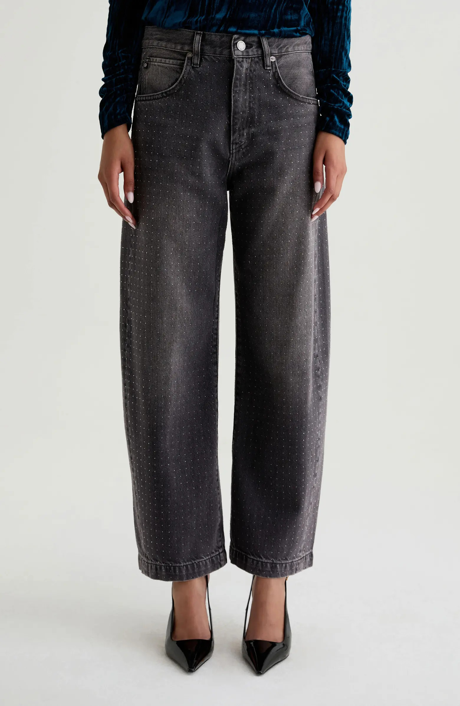 Hattie Crystal Embellished High Waist Barrel Jeans | Nordstrom