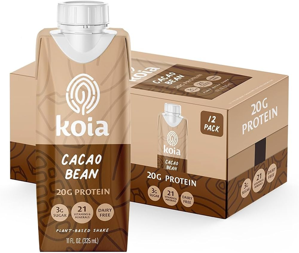 Koia - Plant Based Protein Shake - Cacao Bean - 20g Protein, 3g Sugar, 6g Prebiotic Fiber, 21 Vit... | Amazon (US)