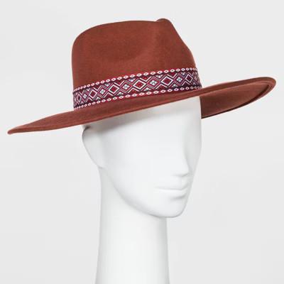 Women's Guitar Strap Band Wide Brim Felt Fedora Hat - Universal Thread™ Rust One Size | Target