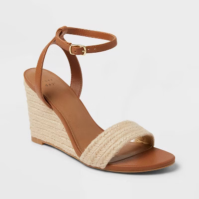 Women's Tish Single Band Ankle Strap Wedge Heels with Memory Foam Insole - A New Day™ Tan | Target