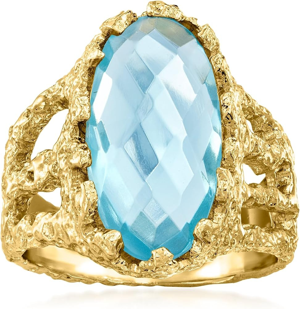 Ross-Simons 14kt Yellow Gold-Plated Ring With Simulated Blue Topaz | Amazon (US)