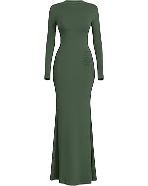 PRETTYGARDEN Fall Dresses for Women 2025 Long Sleeve Bodycon Mock Neck Ruched Maxi Formal Cocktai... | Amazon (US)