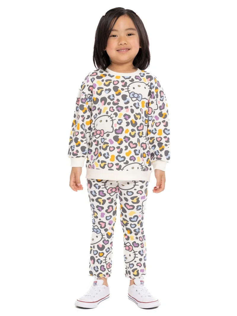 Hello Kitty Toddler Girls Long Sleeve Allover Print Sweatshirt and Matching Flare Leggings Set, 2... | Walmart (US)