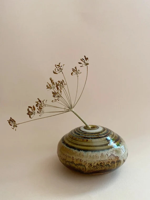 Vintage Round Earth Tone Ceramic Vase : Ceramic Tapered Candle - Etsy | Etsy (US)