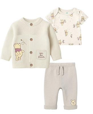 Disney Baby Boys' or Baby Girls' Pooh Cardigan, Top and Pants, 3-Piece Set - Macy's | Macy's