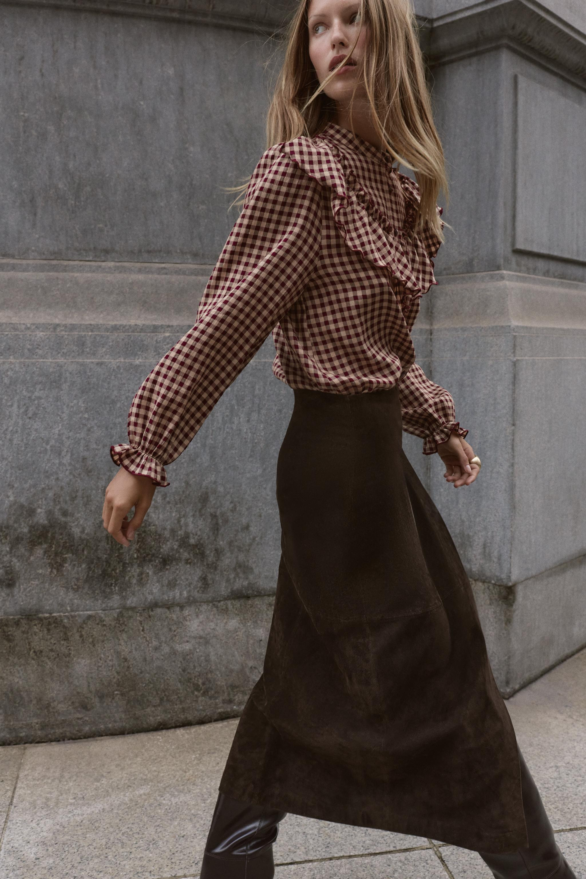 GINGHAM RUFFLE BLOUSE | Zara US