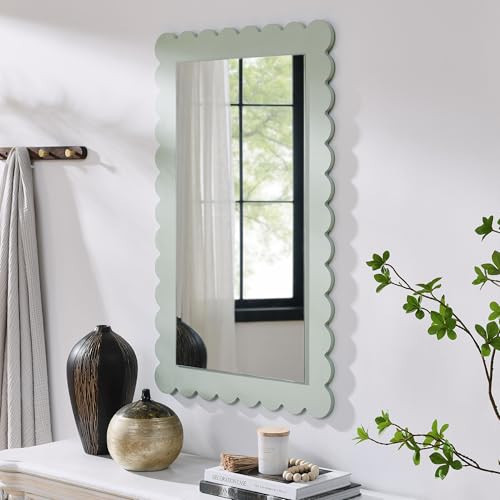 Modway Emmeline Scalloped Rectangle Wall Mirror in Sage | Amazon (US)