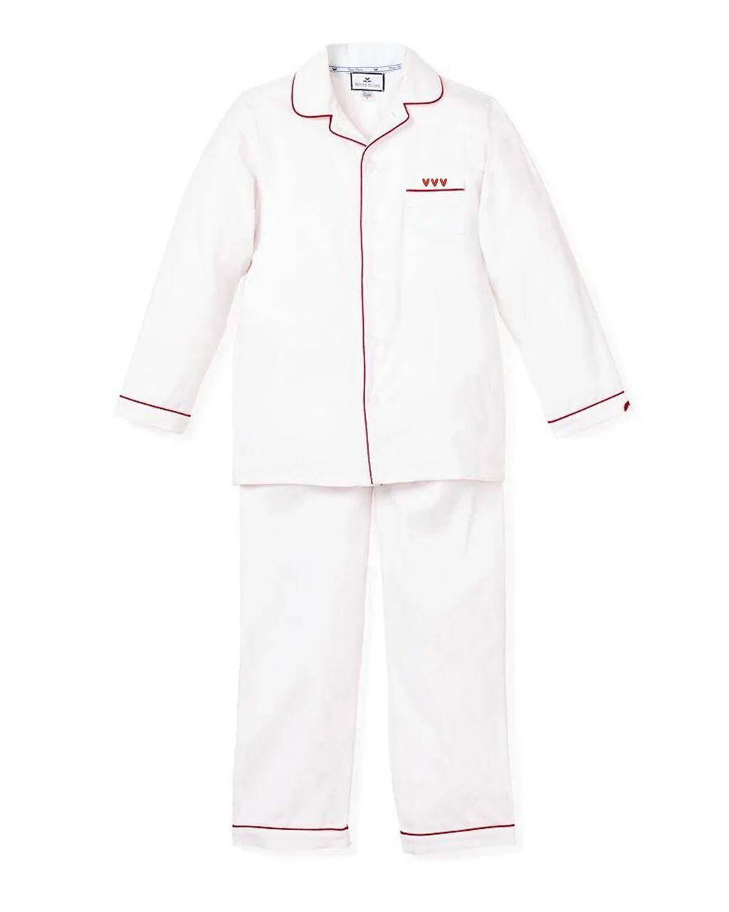 Valentine's Limited Edition - White Pajama Sets with Heart Embroidery | Petite Plume