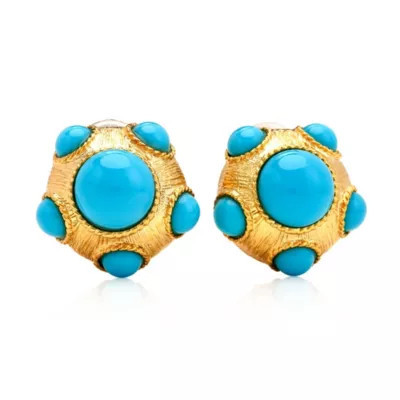 Kenneth Jay Lane Turquoise Cabochon Clip-On Earrings, Gold | Belk