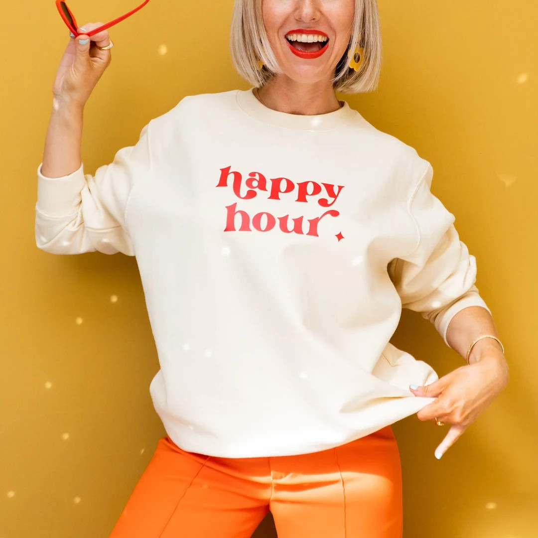 Personalised 'happy Hour' Slogan Cocktail Sweatshirt Colourful Retro Style Slogan Sweater - Etsy | Etsy (US)