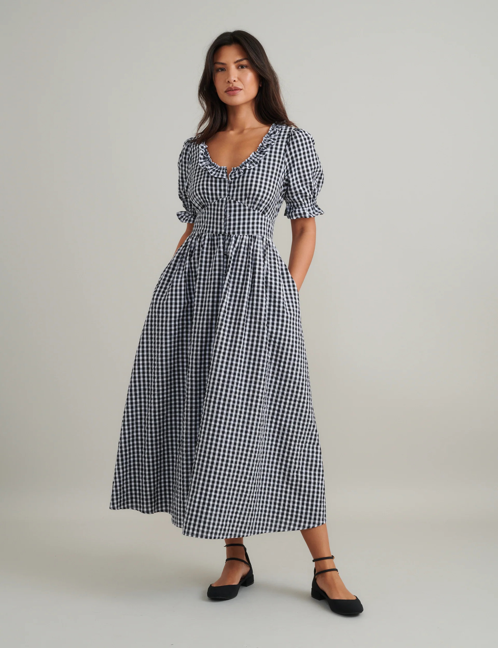 Black Gingham Flossie Midi Dress | Nobody's Child