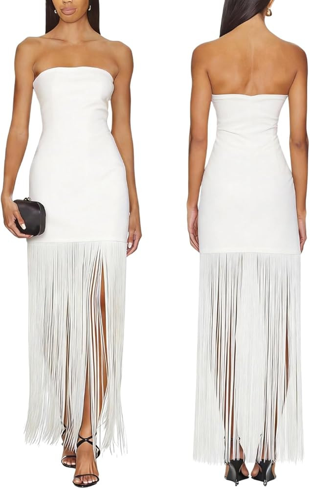 Amazon.com: Aigeman Women's Strapless Fringe Maxi Dress Bodycon Evening Gown Tube Top Dresses Sex... | Amazon (US)
