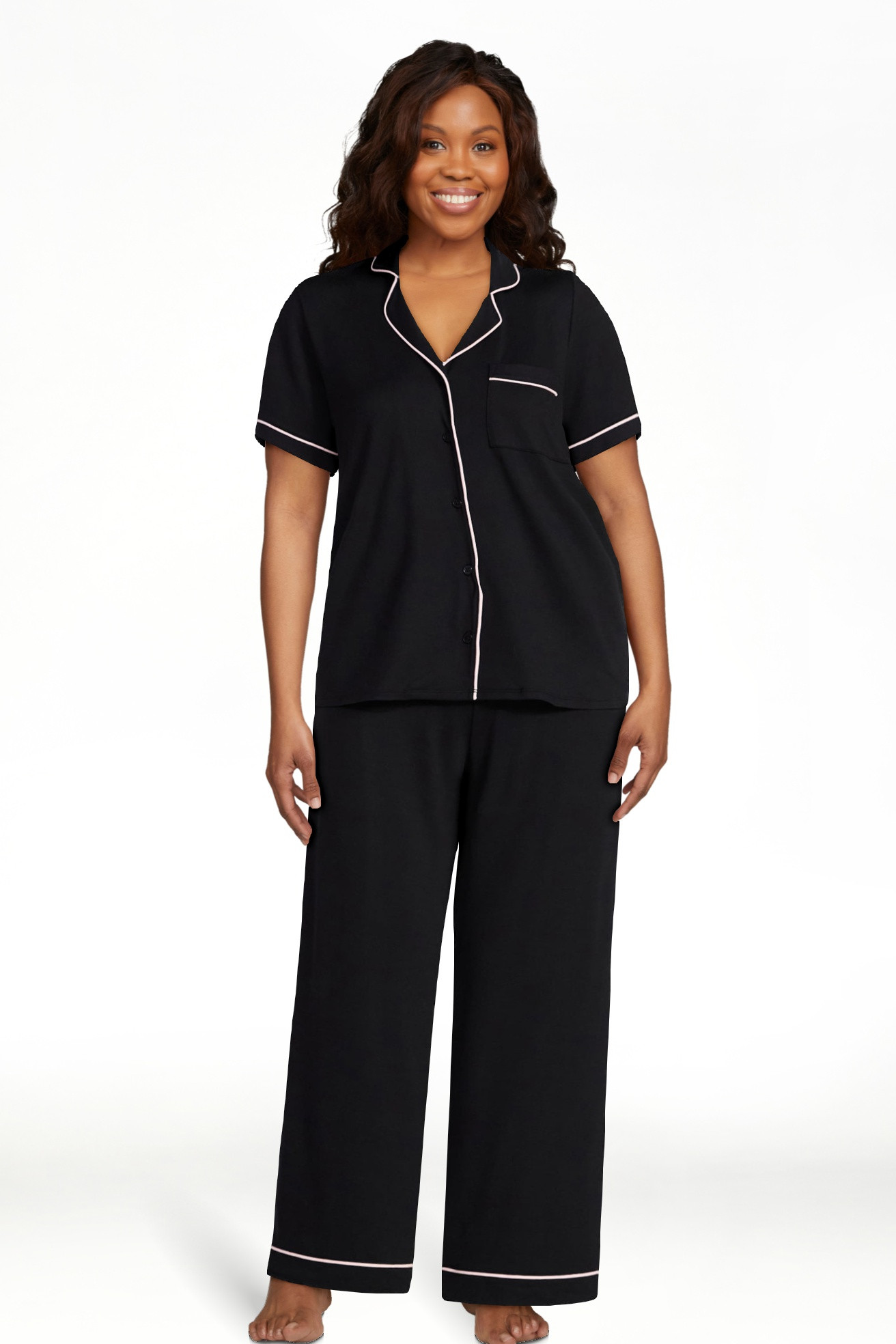 Joyspun Women's Dreamy Soft Collection Notch Collar Top and Capri Pants Pajama Set, 2-Piece, Size... | Walmart (US)