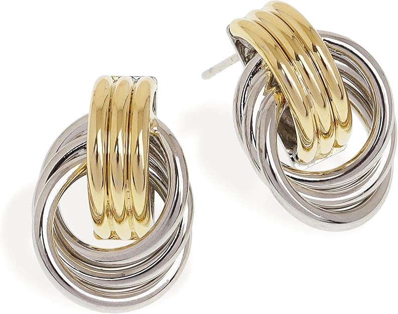 JeanBeau Chunky Gold 2 Tone Knot Stud Earrings for Women Statement Trendy Lightweight Hollow Twis... | Amazon (US)