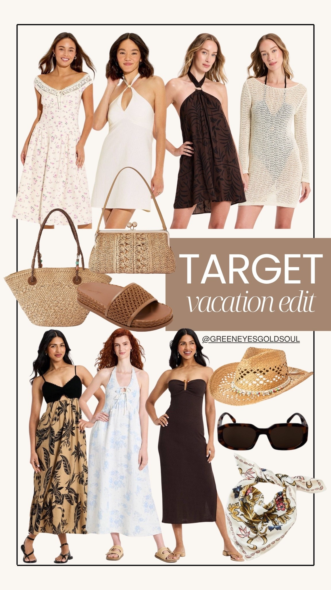 Target understood the assignment with this vacation edit 🤎✈️ From breezy resort dresses to woven bags, neutral sandals, crochet coverups, and chic accessories… these pieces look so elevated without the designer price tag. Perfect for beach trips, summer vacations, poolside dinners, and effortless warm weather outfits. Which look are you packing first? ☀️🌴 #LTKTravel #LTKStyleTip

#TargetStyle #TargetFinds #VacationStyle #ResortWear #BeachVacation #SummerStyle #NeutralStyle #CoastalStyle #VacationOutfits #ResortOutfits #TargetFashion #LTKTravel #LTKStyle #AffordableFashion #BeachOutfits #SummerWardrobe #CapsuleWardrobe #VacationEdit #PoolsideStyle #CoastalGrandmother

Target vacation outfits, Target summer fashion, resort wear, beach vacation outfits, affordable vacation style, neutral summer outfits, crochet cover up, woven handbag, beach accessories, summer dresses, vacation capsule wardrobe, coastal style outfits, chic Target finds, tropical vacation outfits, poolside outfit ideas, neutral resort fashion, vacation essentials, beachwear fashion, summer travel outfits, elevated casual style

#LTKTravel #LTKSwim #LTKootd