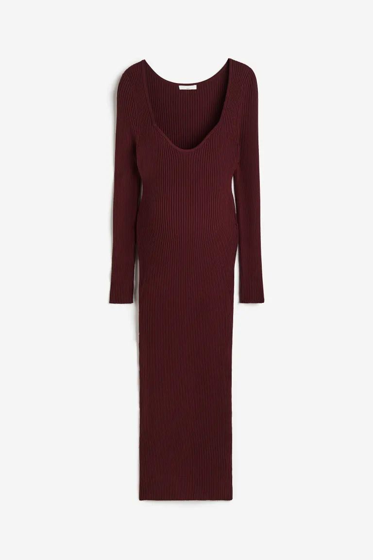 MAMA Rib-knit Dress - Dark red - Ladies | H&M US | H&M (US + CA)