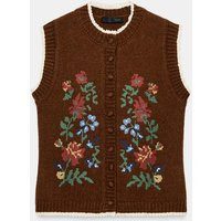 Zara - Floral Jacquard Knit Vest - Brown - M - Woman | Zara US