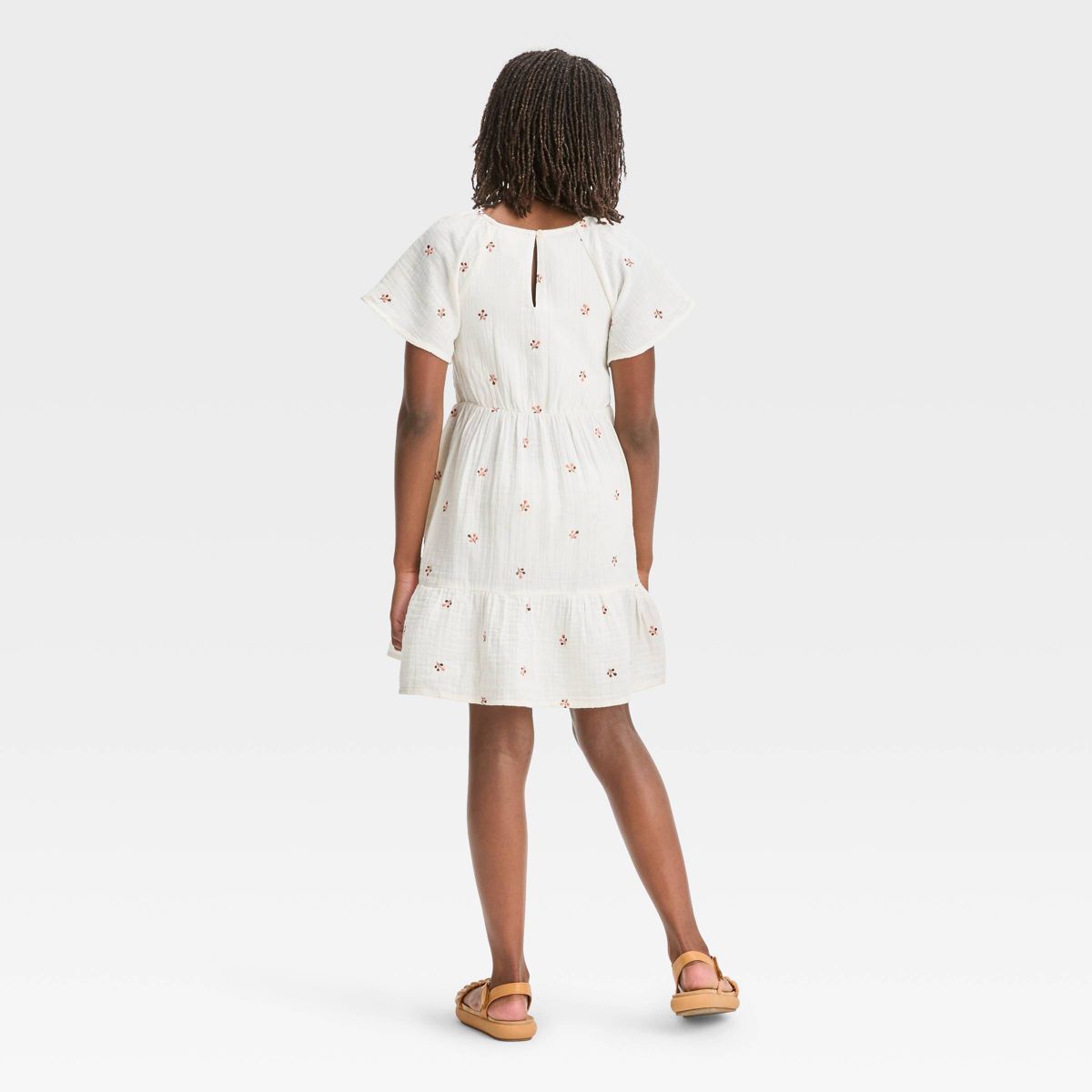 Girls' Short Sleeve Embroidered Woven Dress - Cat & Jack™ Cream | Target