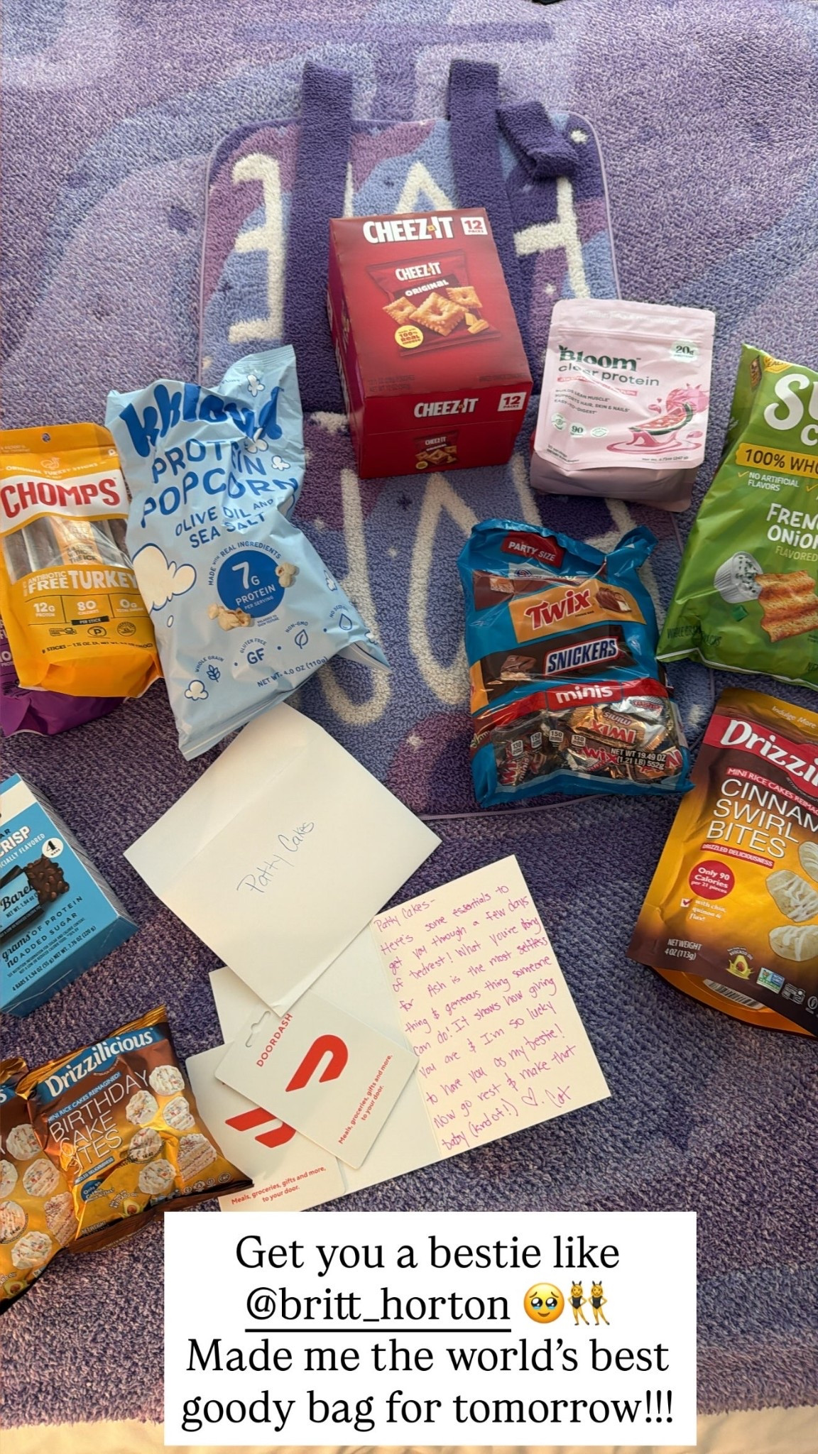 Get you a bestie like @britt_horton 🥹👯‍♀️
Made me the world’s best goody bag for tomorrow!!!