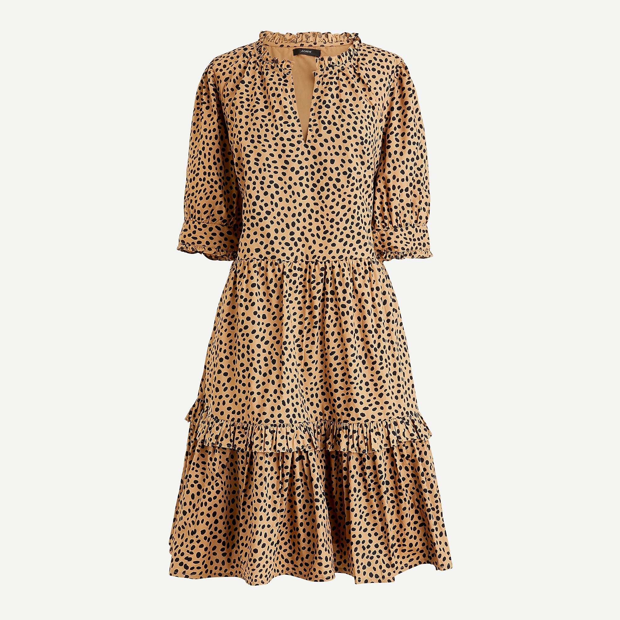 Ruffleneck tiered popover dress in leopard dot | J. Crew US