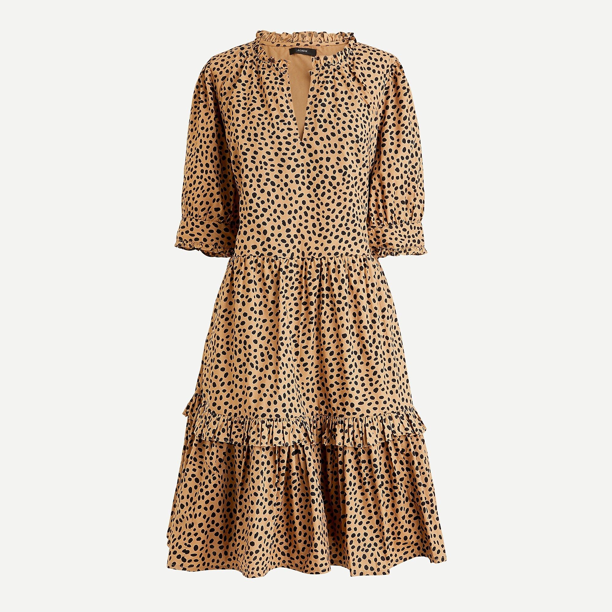 Ruffleneck tiered popover dress in leopard dot | J.Crew US