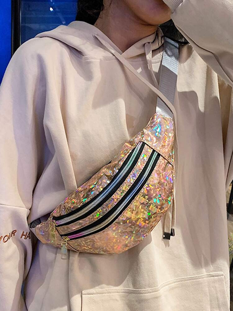 Holographic Ombre Zipper Fanny Pack | SHEIN