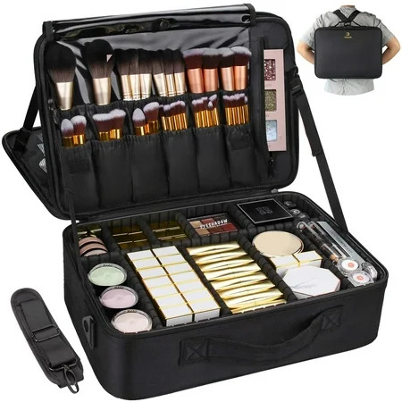 Large Capacity Makeup Case 3 Layers Cosmetic Organizer Brush Bag 16.5 Makeup Train Case Makeup Artist Box for Hair Curler Hair Straightener Brush Set | Walmart (US)