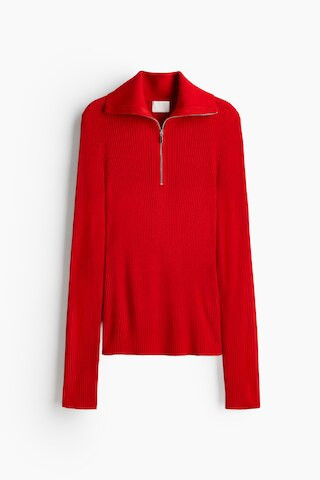 H & M - Rib-Knit Half-Zip Top - Red | H&M (US + CA)