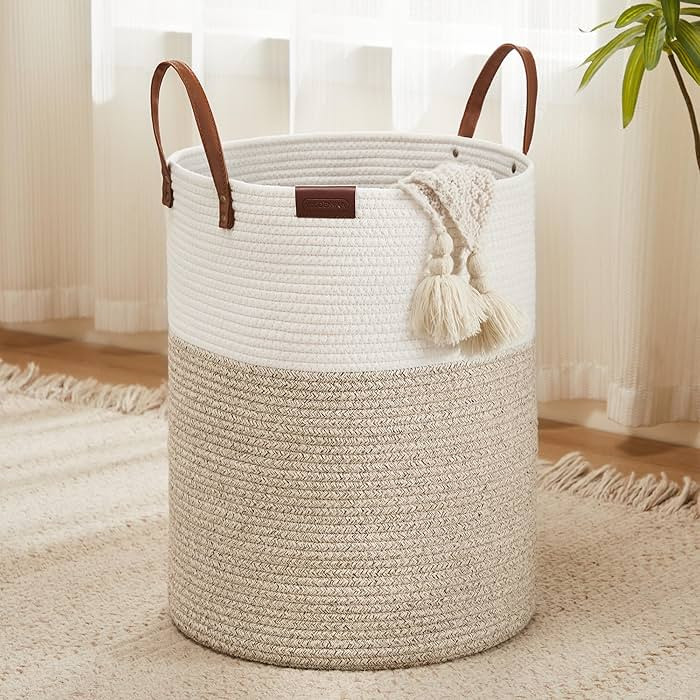 Cotton Rope Laundry Hamper by YOUDENOVA, 58L - Woven Collapsible Laundry Basket - Clothes Storage... | Amazon (US)