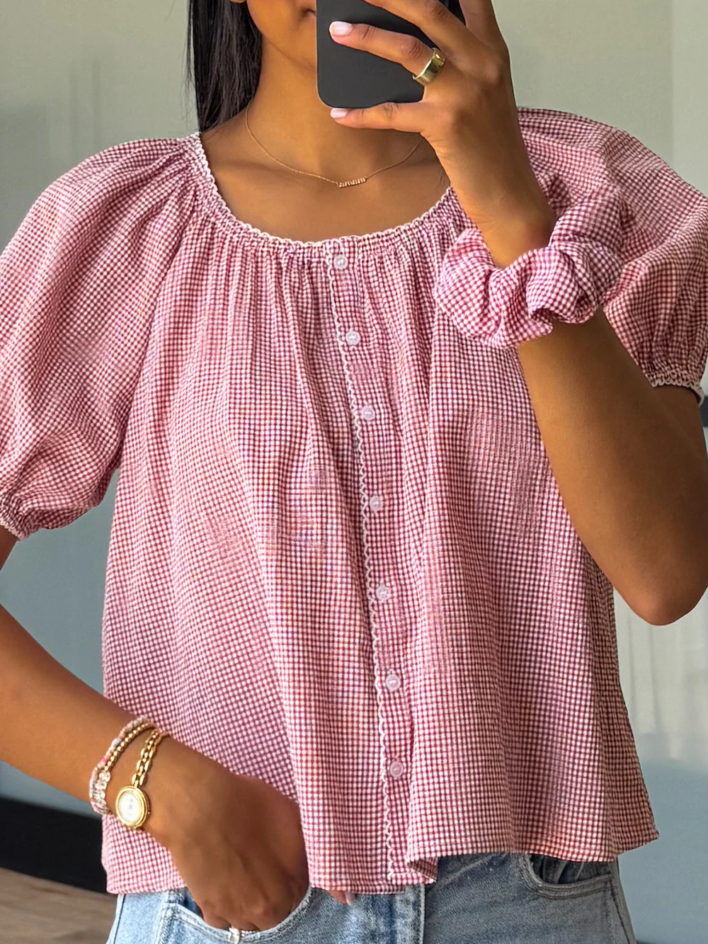 Charmed and Checked Top + Scrunchie | Red | Talulah