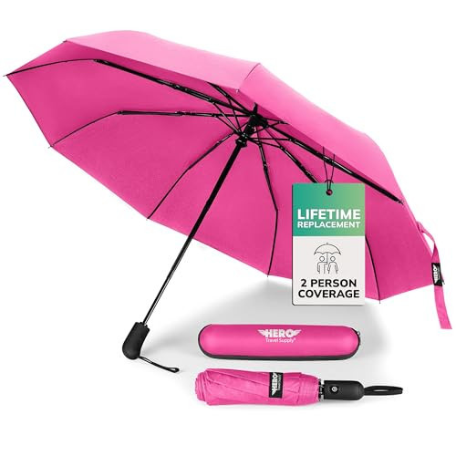 HERO Windproof Travel Umbrella – Premium Auto Open/Close, Lightweight, Compact, Portable Umbrella with 2-Person Coverage for Travel – Fits Easily in a Purse or Backpack | Amazon (US)