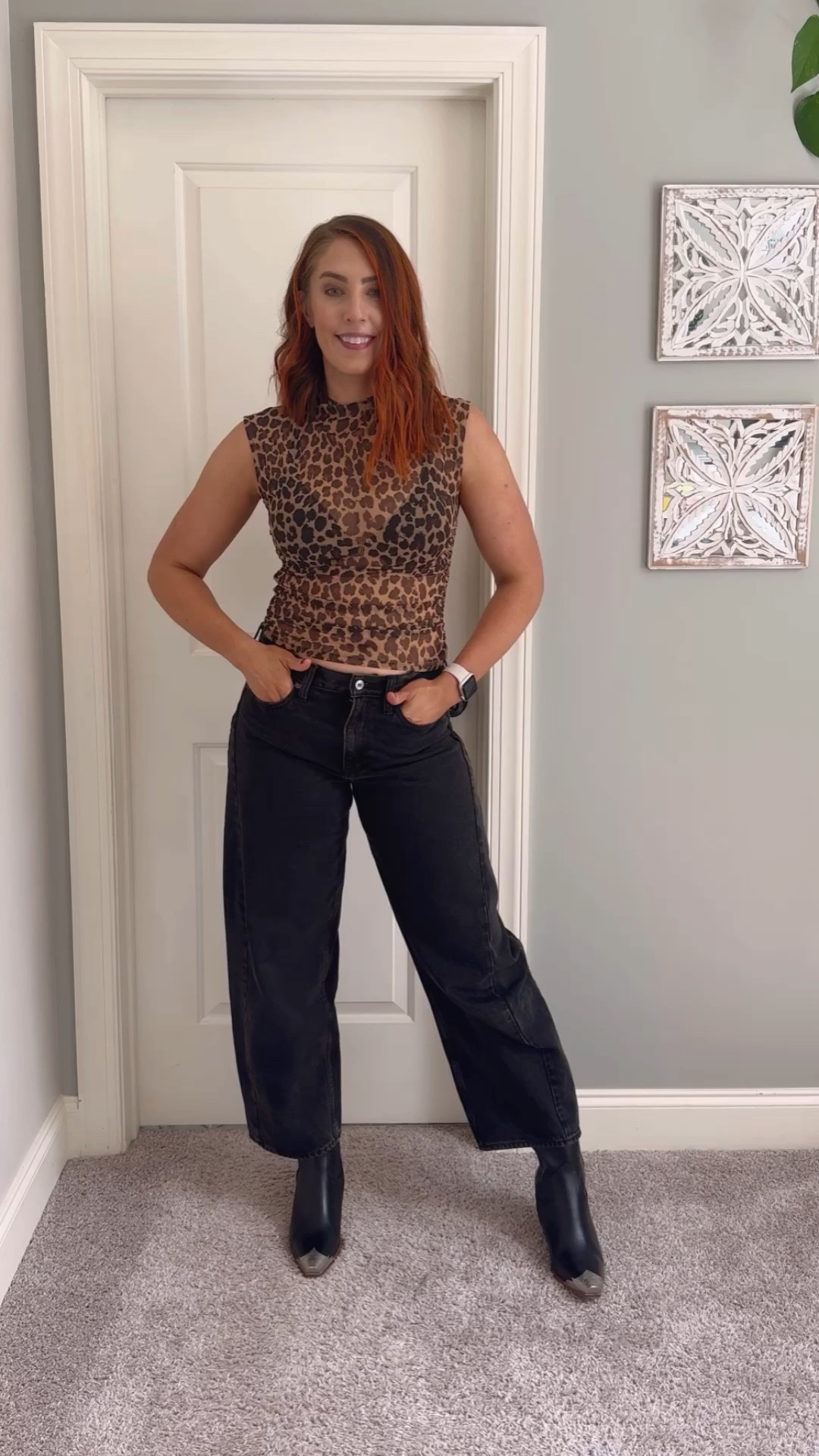 Cute and edgy outfit with these black barrel jeans and leopard mesh top!

#LTKFindsUnder100 #LTKStyleTip #LTKSpringSale