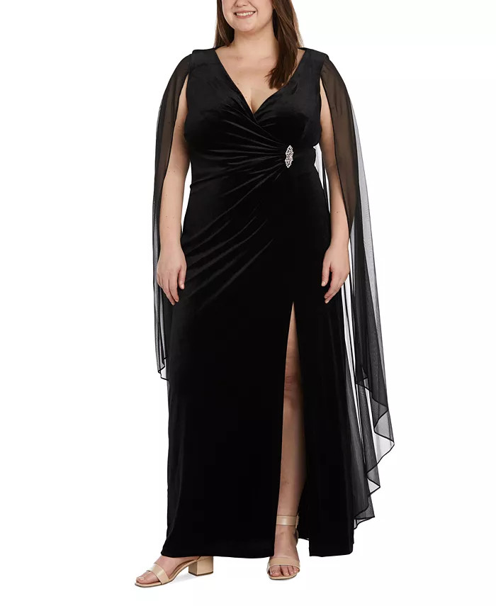Plus Size Draped-Shoulder Side-Ruched Gown | Macy's