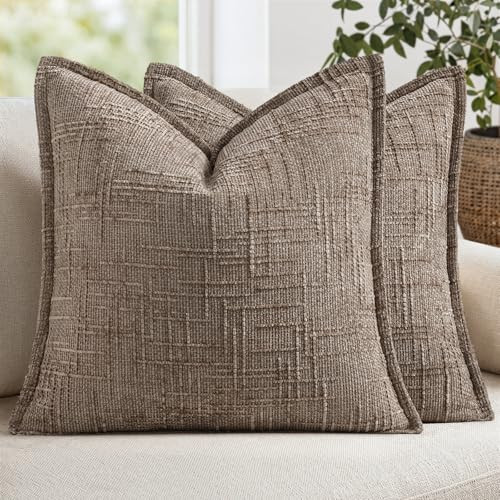 MIULEE Slubby Textured Decorative Throw Pillow Covers Taupe Grey 20x20 | Amazon (US)