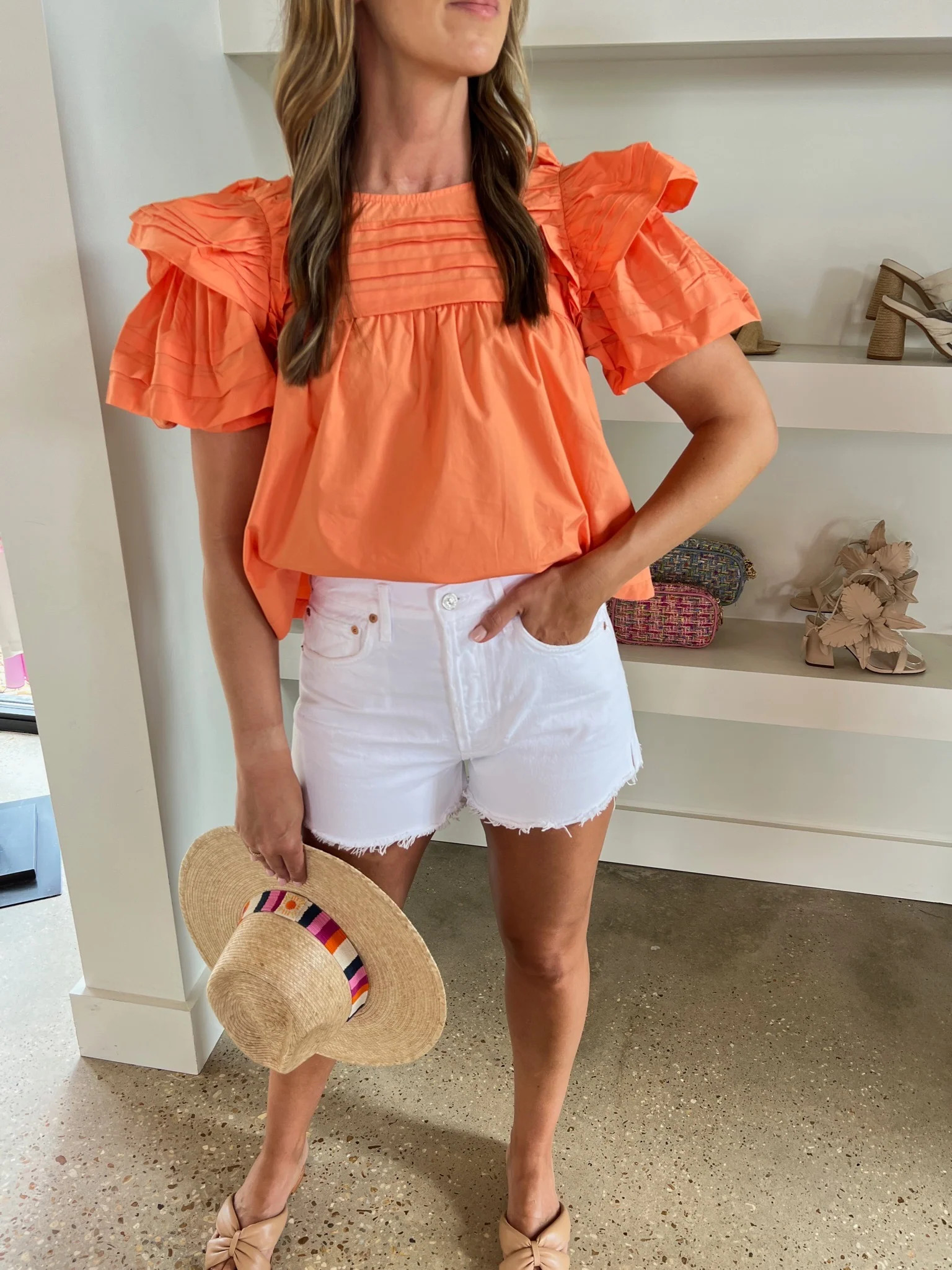 Orange Nessa Pleated Top | Amor lafayette
