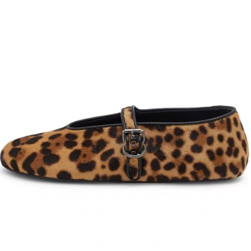 Divanne Ballet Flats for Women, Leopard Ballerina Shoes Crystal-Embellished Mary Jane Flats Mesh Flat Shoes-Leopard-9M US | Amazon (US)