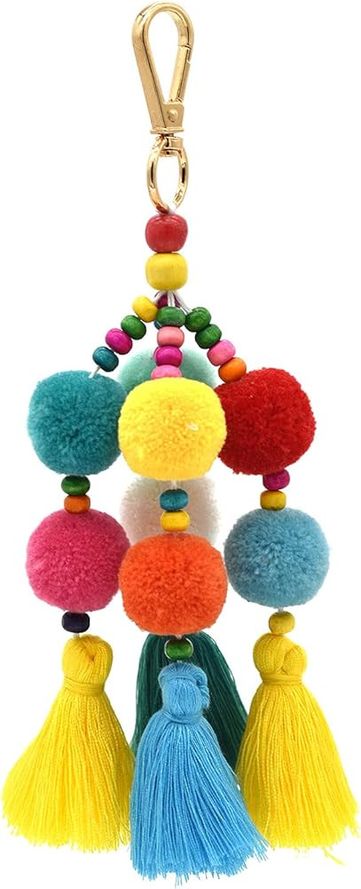 Colorful Boho Pom Bag Charm Tassel Keychains, Handmade Car Key Chain Key Ring Pendant for Purse, ... | Amazon (US)